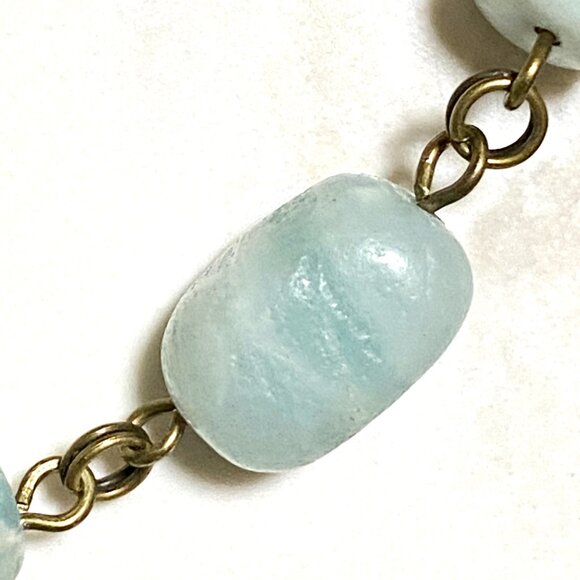 Natural Light Teal Amazonite Necklace, Bronze Slim Mushroom + Genuine Gemstone - Picture 9 of 12